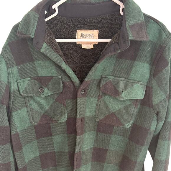 Boston Traders Green Black Buffalo Plaid Fleece Sherpa Lined Shacket Medium - Picture 1 of 3